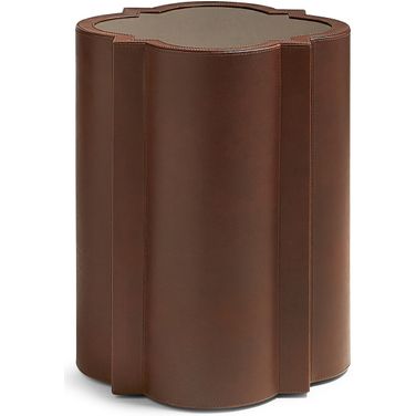 Brown Glass and Leather Spot Table In Brown