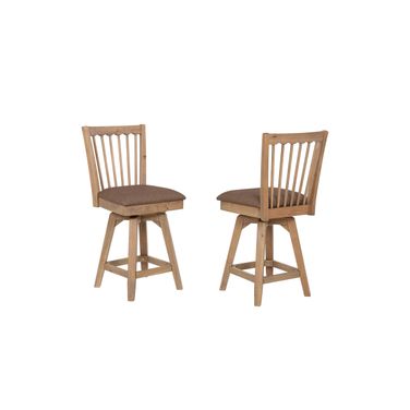 Brownstone 24 Inch Seat Height Spindle Back Swivel Counter Stool with Upholstered Seat In Warm Brown