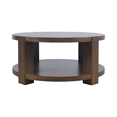 Brownstone 40 Inch Round Block-Frame Coffee Table with Wheels In Chocolate Brown