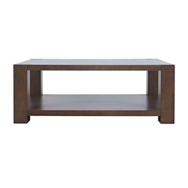 Brownstone 50 Inch Block-Frame Coffee Table with Storage and Wheels In Chocolate Brown