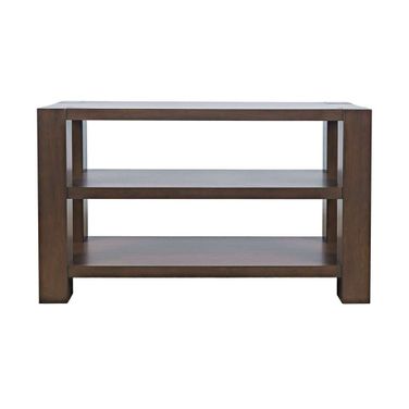 Brownstone 50 Inch Block-Frame Sofa Console Table with Shelves In Chocolate Brown