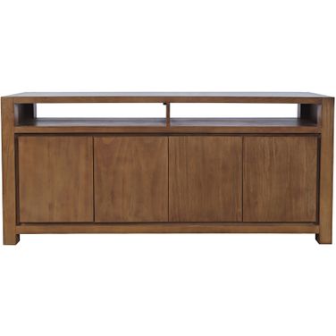 Brownstone 70 Inch Media Console TV Stand with Four-Door Cabinet Storage In Suede and Brown