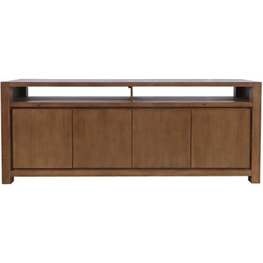 Brownstone 80 Inch Media Console TV Stand with Four-Door Cabinet Storage In Suede and Brown