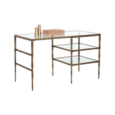 Bruna Desk In Antique Brass and Clear