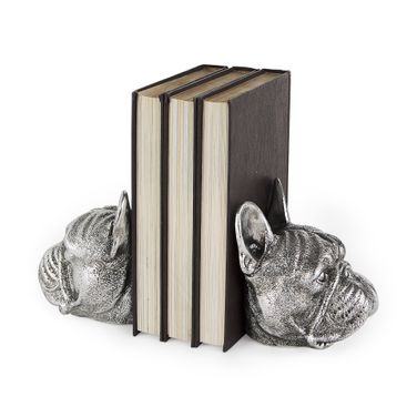 Bruno 5 x 5 Inch American Bulldog Bookends Set of 2 In Silver