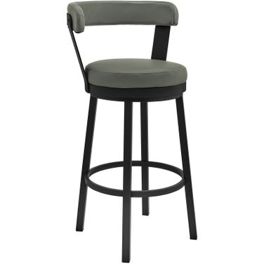 Bryant 30 Inch Bar Height Swivel Barstool In Black Finish and Gray Faux Leather
