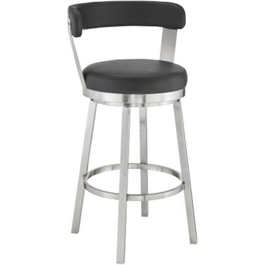 Bryant 30 Inch Bar Height Swivel Barstool In Brushed Stainless Steel Finish and Black Faux Leather