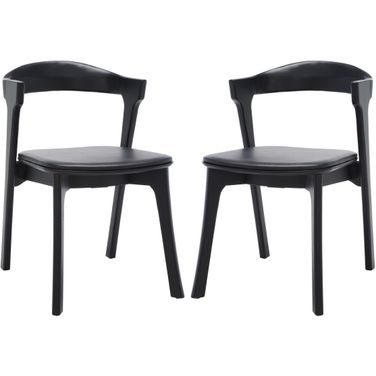 Brylie Wood and Leather Chair Set of 2 In Black