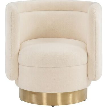 Brynlee Swivel Accent Chair In Ivory And Gold