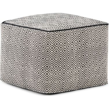 Brynn Cotton Square Pouf In Patterned Black and Natural