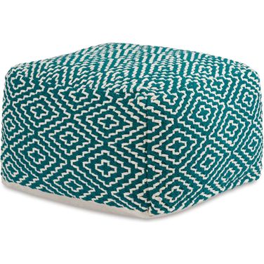 Brynnsen Pouf In Ivory and Teal