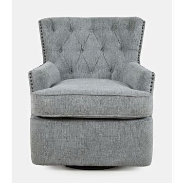 Bryson Upholstered Swivel Chair with Nailhead Trim In Ash