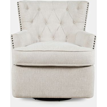 Bryson Upholstered Swivel Chair with Nailhead Trim In Oat