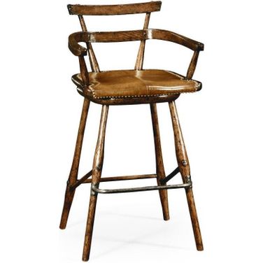 Buckingham Oak Barstool With Studded Leather Seat 494315-AC-TDO