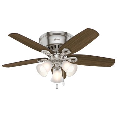 Builder 42 Inch Low Profile Ceiling Fan with LED Light Kit and Pull Chain In Brushed Nickel and Brazilian Cherry