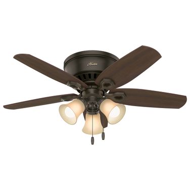 Builder 42 Inch Low Profile Ceiling Fan with LED Light Kit and Pull Chain In New Bronze and Brazilian Cherry