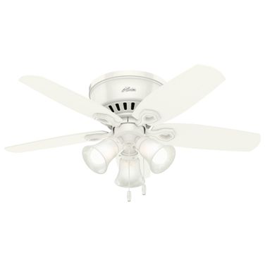 Builder 42 Inch Low Profile Ceiling Fan with LED Light Kit and Pull Chain In Snow White