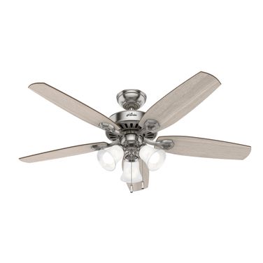 Builder 52 Inch Ceiling Fan with LED Light Kit and Pull Chain In Brushed Nickel and Light Gray Oak