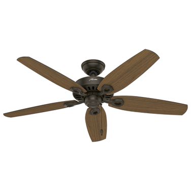 Builder 52 Inch Damp Rated Ceiling Fan and Pull Chain In New Bronze and Stained Oak