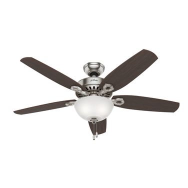 Builder 52 Inch Deluxe Ceiling Fan with LED Light Kit and Pull Chain In Brushed Nickel and Brazilian Cherry