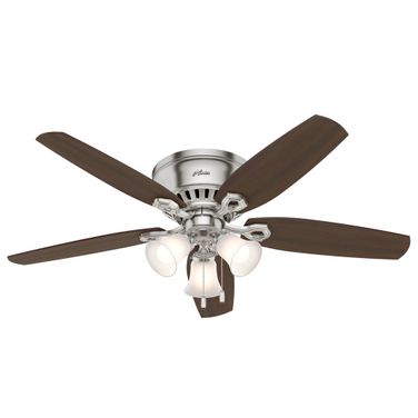 Builder 52 Inch Low Profile Ceiling Fan with LED Light Kit and Pull Chain In Brushed Nickel and Brazilian Cherry