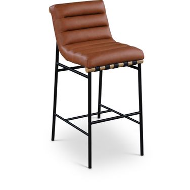 Burke Vegan Leather Bar Stool In Cognac and Black