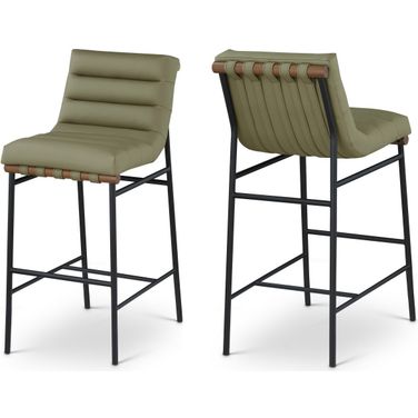 Burke Vegan Leather Barstool In Olive Green