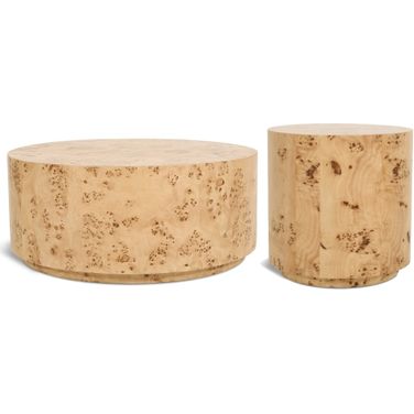 Burl Occasional Table Set In Natural Ash