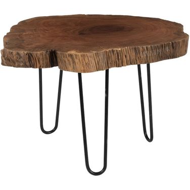 Burled Wood Coffee Table Small with Metal Legs In Black and Natural