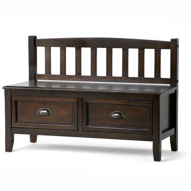 Burlington Solid Wood Entryway Storage Bench with Drawers In Mahogany Brown