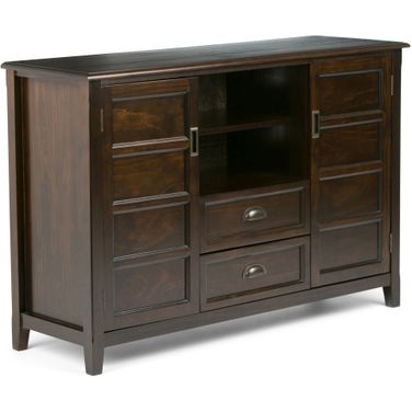 Burlington Solid Wood Tall TV Media Stand In Mahogany Brown