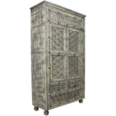 Burman Armoire 2 Door 3 Drawer Cabinet In Aged Gray