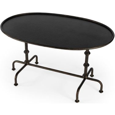 Kira 38 Inch Oval Metal Industrial Coffee Table with Tray Top Edging In Oil Rubbed Bronze
