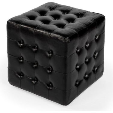 Butler Leon Black Leather Ottoman