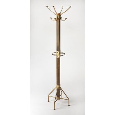 Butler Logan Square Wood and Antique Gold Coat Rack/Tree