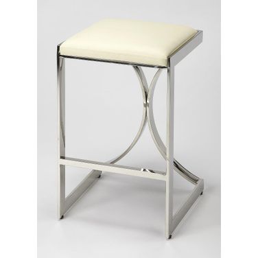 Natalya 25.5 Inch Square Upholstered and Metal Backless Counter Stool with Footrest In Silver
