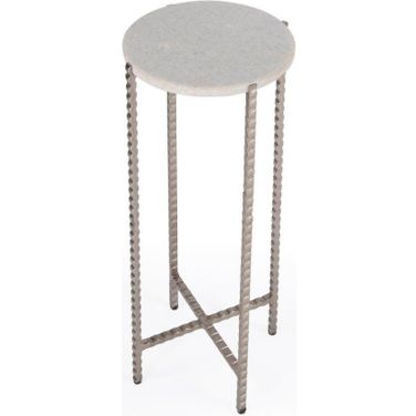 Butler Nigella White Marble And Silver Cross Legs Side Table