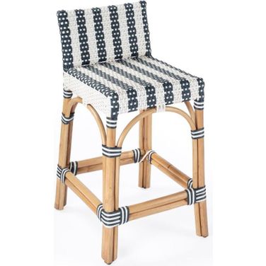 Butler Serienna Blue and White Rattan Low Back Counter Stool