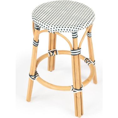 Butler Tobias Navy and White Rattan Counter Stool