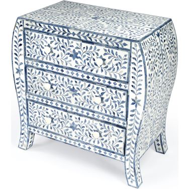 Trubadur and Bone Inlay 3 Drawer Chest In White and Blue