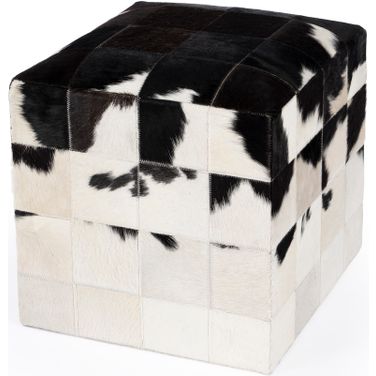 Victorian Hair On Hide Cube Ottoman In Black and White