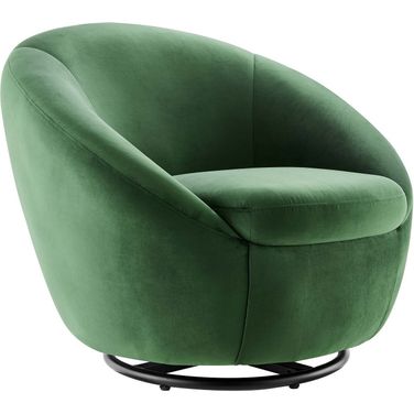 Buttercup Performance Velvet Swivel Chair In Emerald