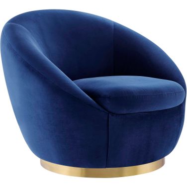 Buttercup Performance Velvet Swivel Chair In Gold Navy