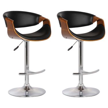 Butterfly Adjustable Height Swivel Bar Stool Set of 2 with Chrome Base In Black and Walnut