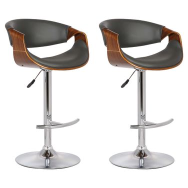 Butterfly Adjustable Height Swivel Bar Stool Set of 2 with Chrome Base In Gray and Walnut