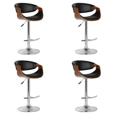 Butterfly Adjustable Height Swivel Bar Stool Set of 4 with Chrome Base In Black and Walnut