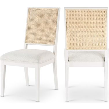 Butterfly Cream Linen Textured Fabric Dining Chair Set of 2 In White
