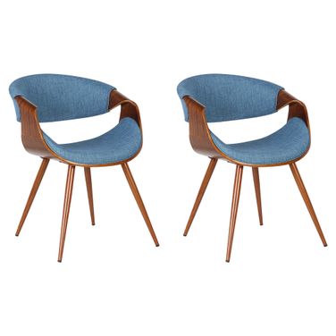Butterfly Dining Chair Set of 2 In Walnut and Blue