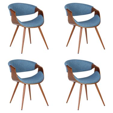 Butterfly Dining Chair Set of 4 In Walnut and Blue