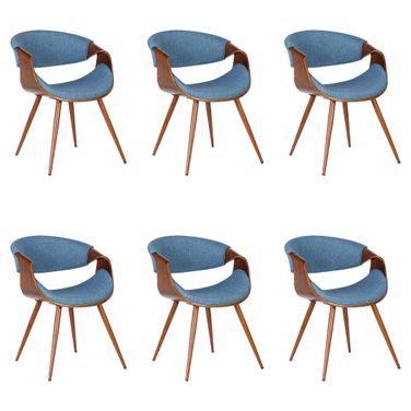 Butterfly Dining Chair Set of 6 In Walnut and Blue